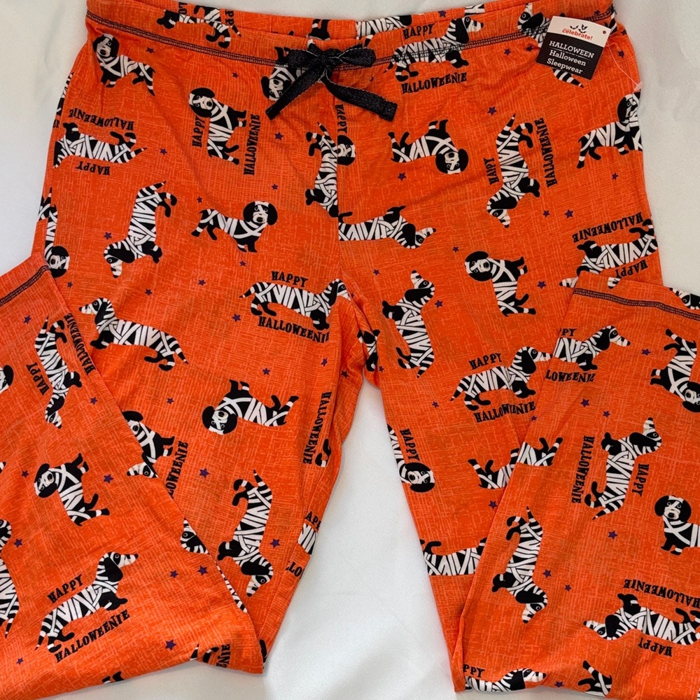 NWT Halloween orange Dachshund mummy Happy Halloweenie Pajama Pants
